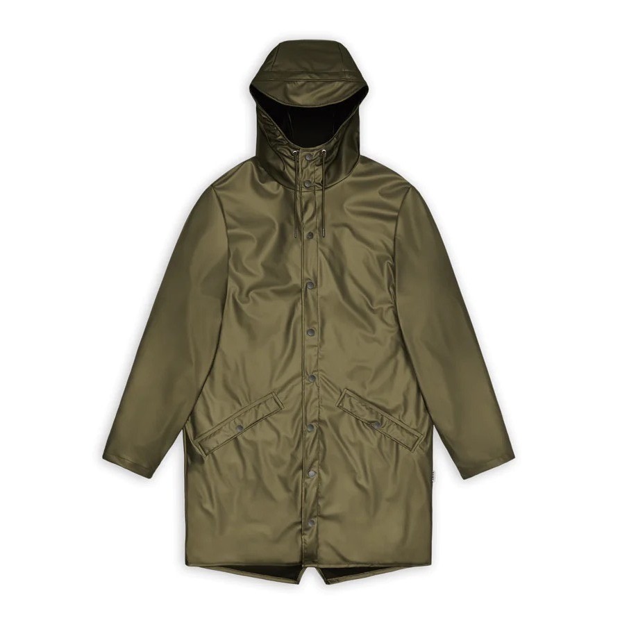 Rains New Long Jacket W3 Revel Khaki Green 12020 Waterproof Hooded Size Medium